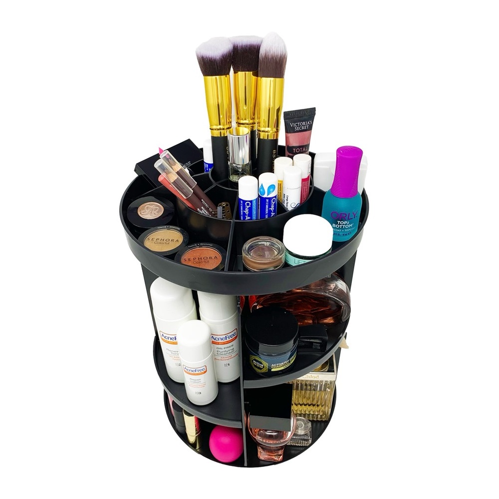 Rotating makeup cosmetic organizer divided storage rack for brushes